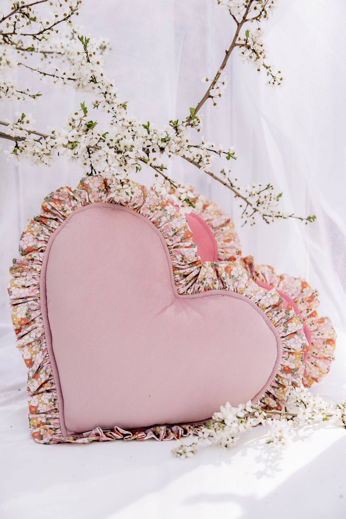 "Green Garden" Heart Pillow with Checkered Frill