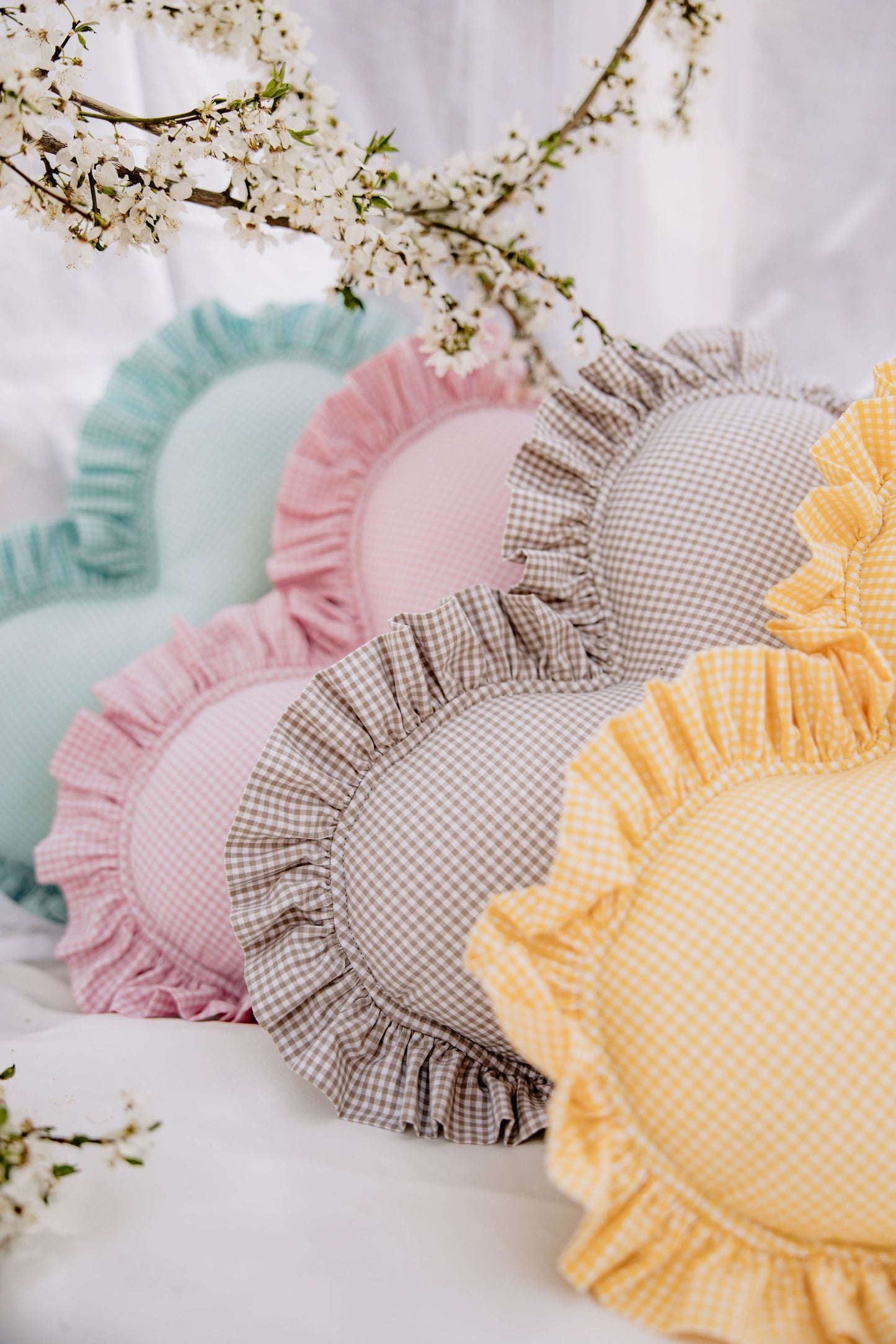 "Pink" Heart Pillow with Checkered Frill