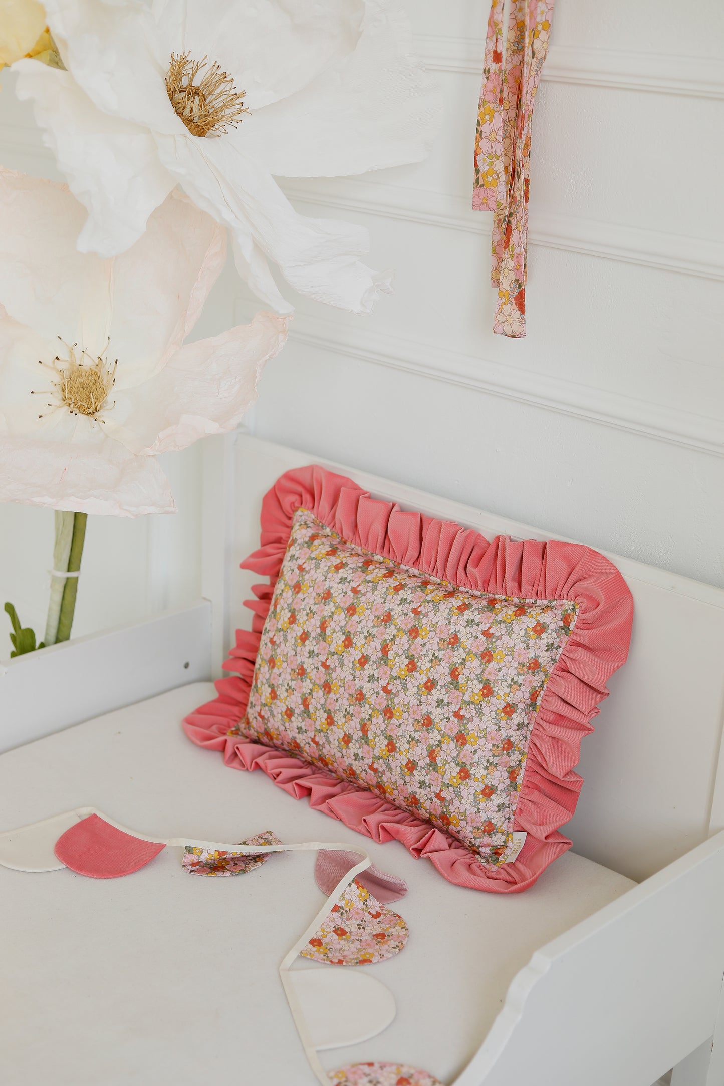 "Pink Garden" Pillow with Frill