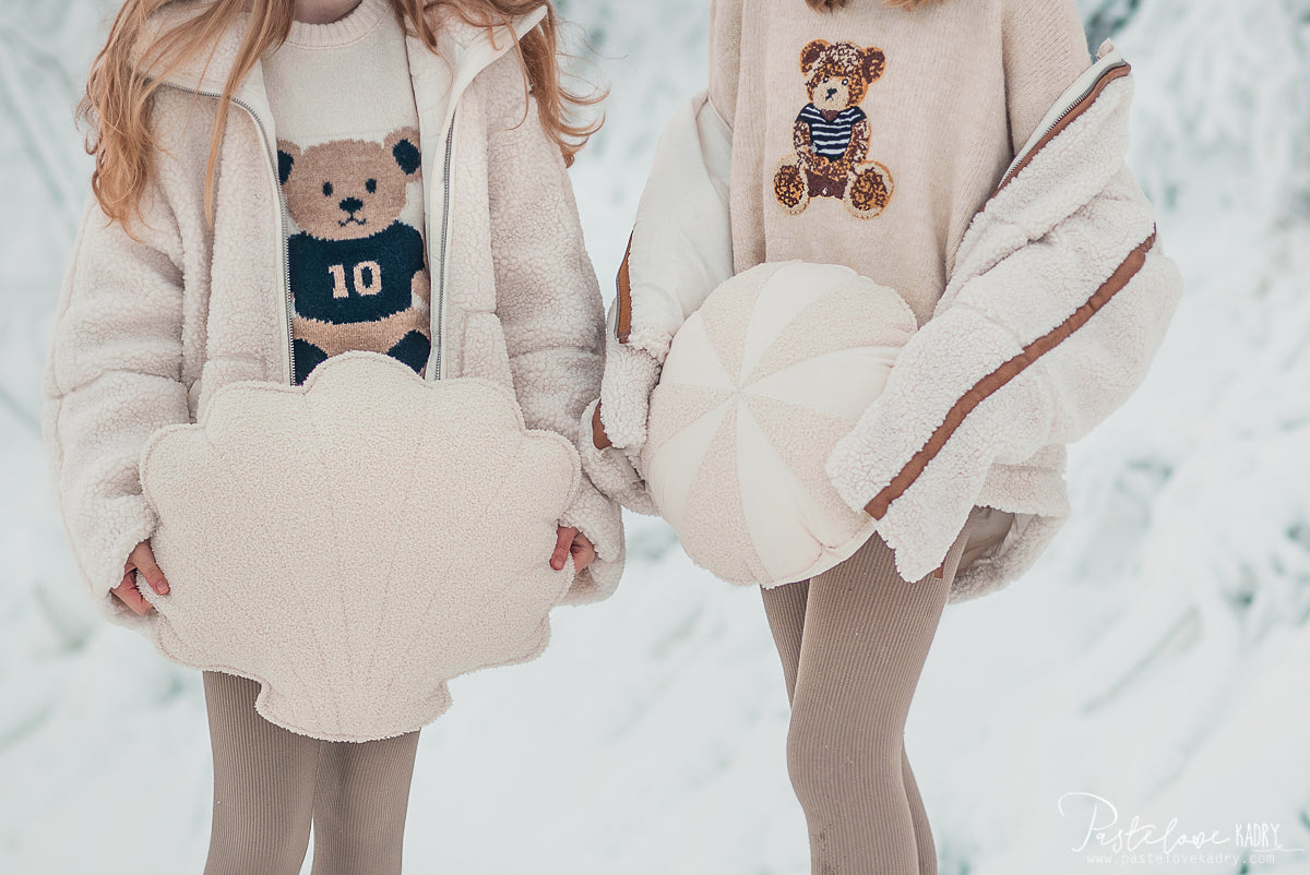 Boucle "White Teddy" Round Patchwork Pillow