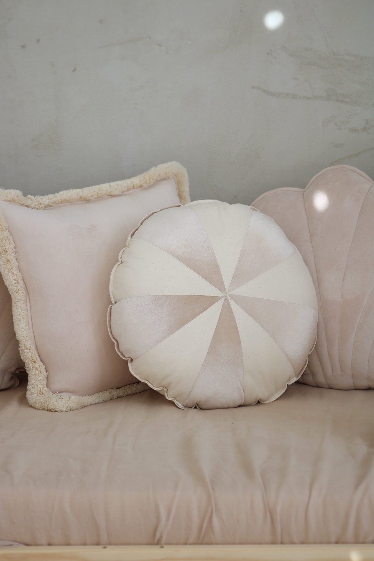 “Cream Pearl” Round Patchwork Pillow