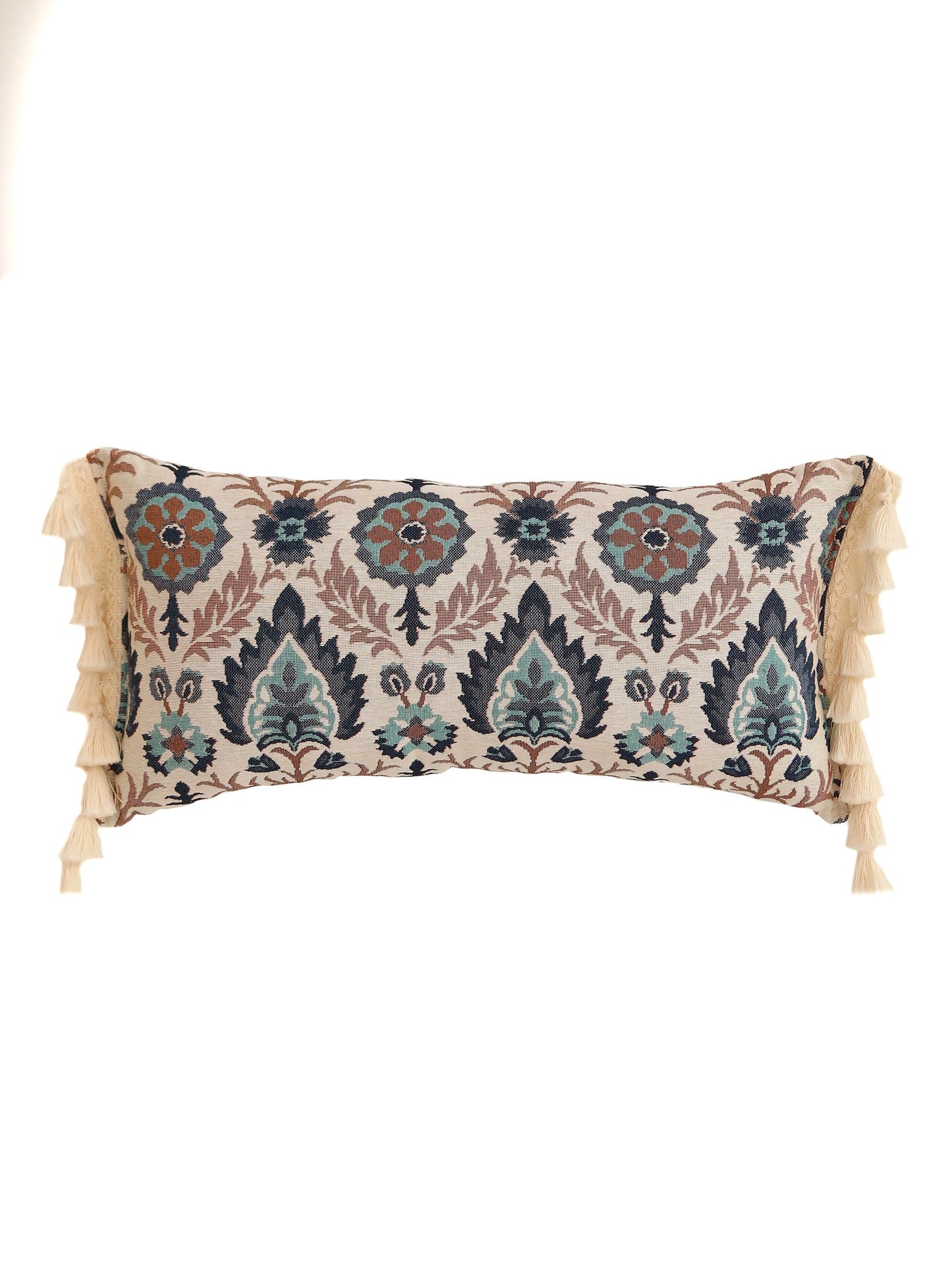"Blue Iris in Istanbul" Bolster Pillow with Fringe