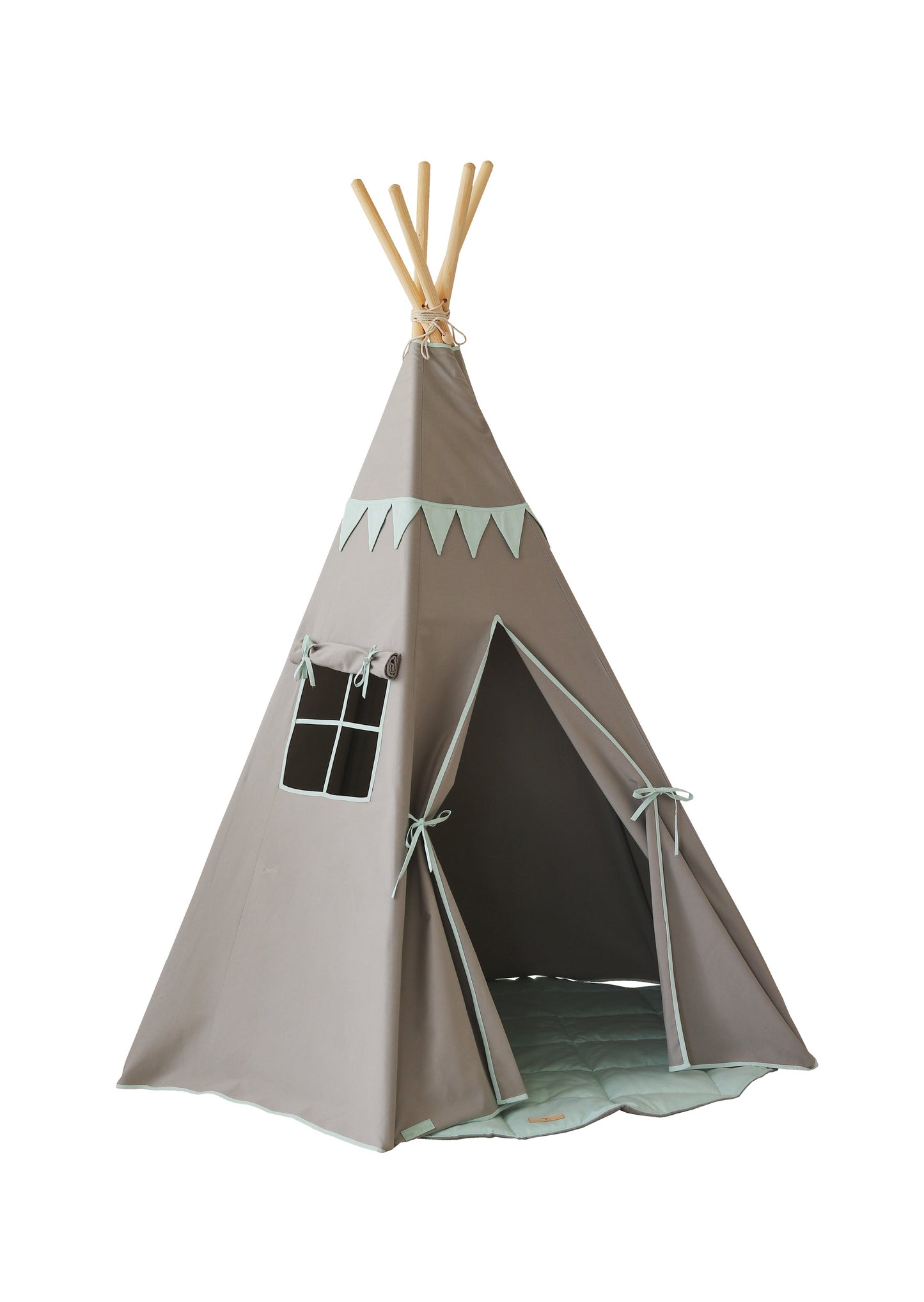 “Mint Love” Teepee Tent with Garland and "Grey and Mint" Round Mat Set