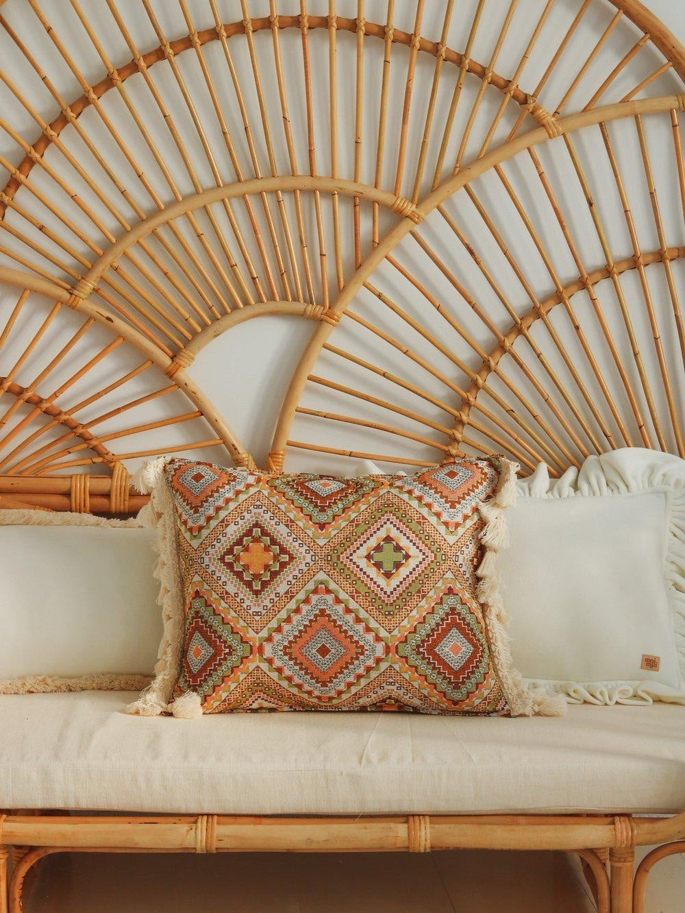 Boho Throw Pillow Cover, Pastel Bohemian Pillow With Tassels