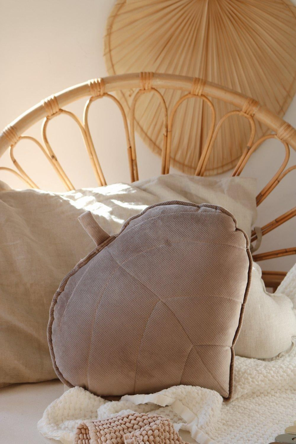 “Dark Beige” Velvet Leaf Pillow