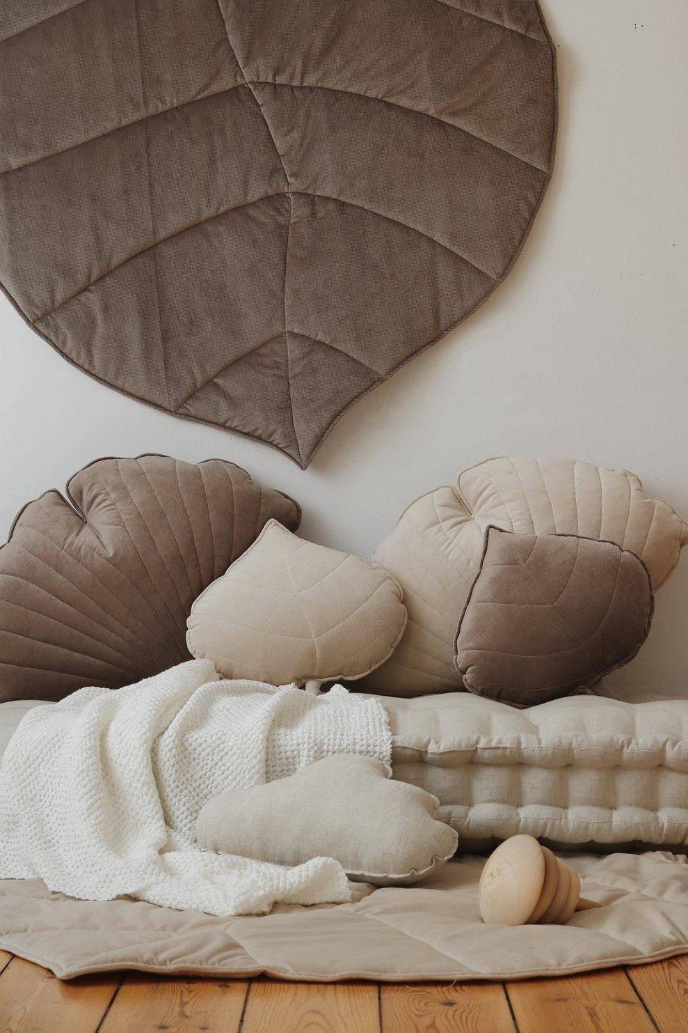 “Dark Beige” Velvet Leaf Pillow