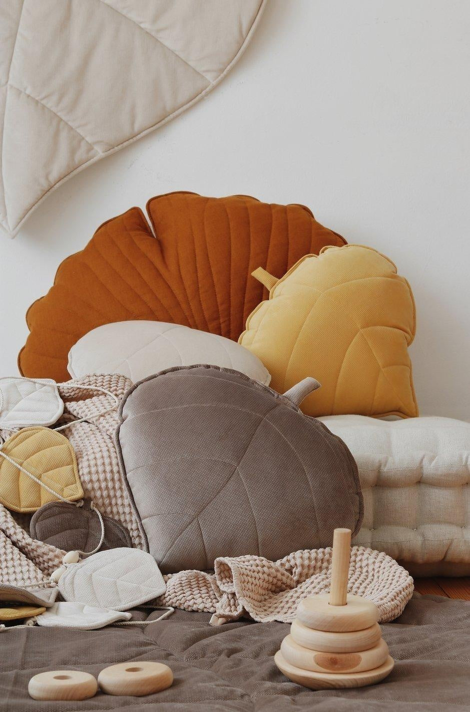 “Dark Beige” Velvet Leaf Pillow