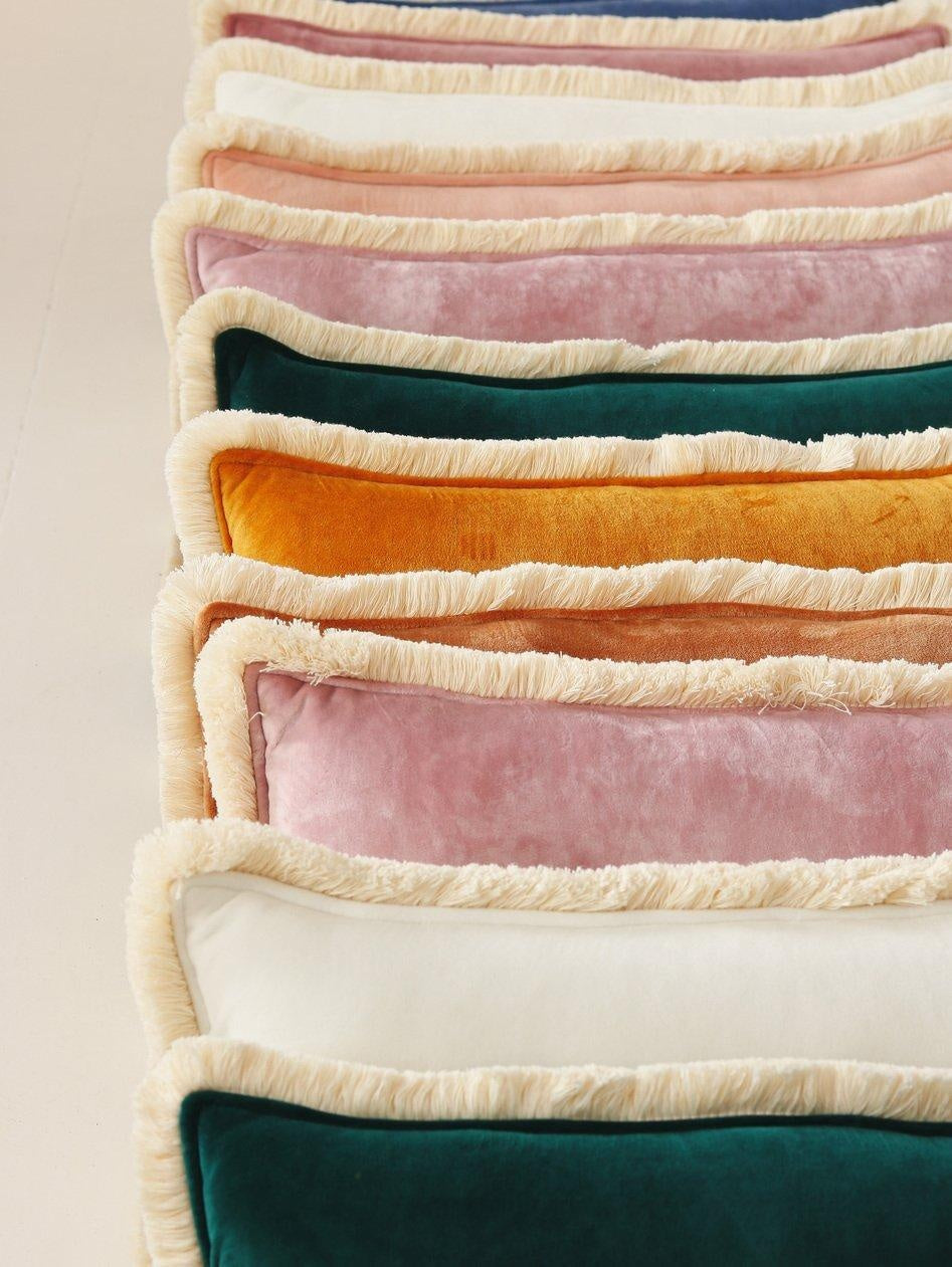 "Light pink" soft velvet bolster with fringe - Moi Mili