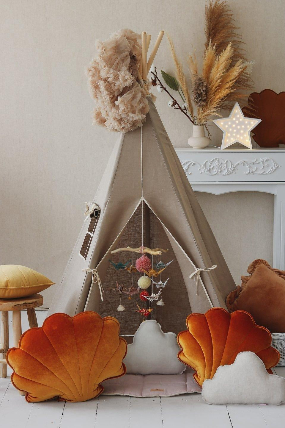 squirrel play wooden teepee tent Natural Linen” Teepee Tent – moimili.us