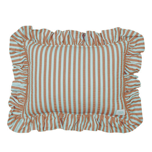 "Blue and Brown Stripes" Pillow with Frill
