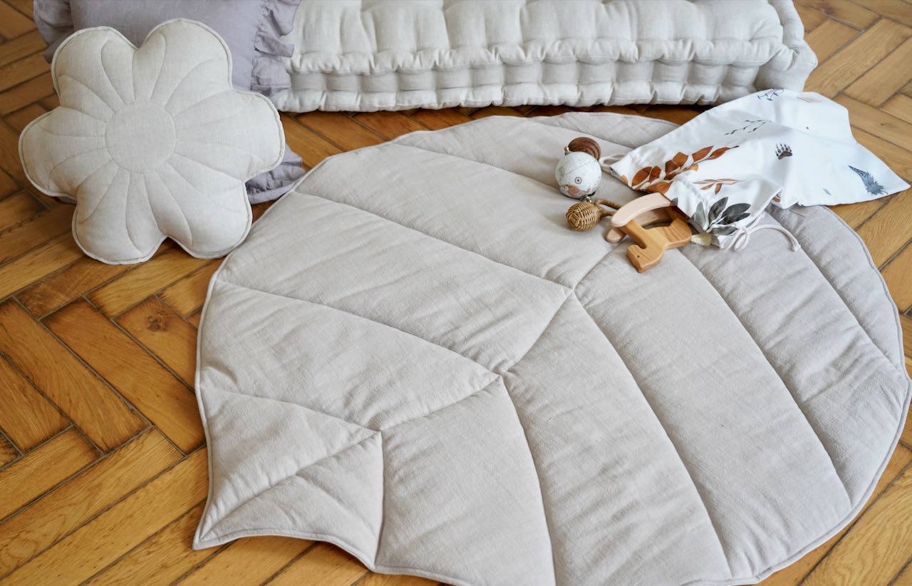 “Natural Linen” Teepee Tent and Leaf Mat Set