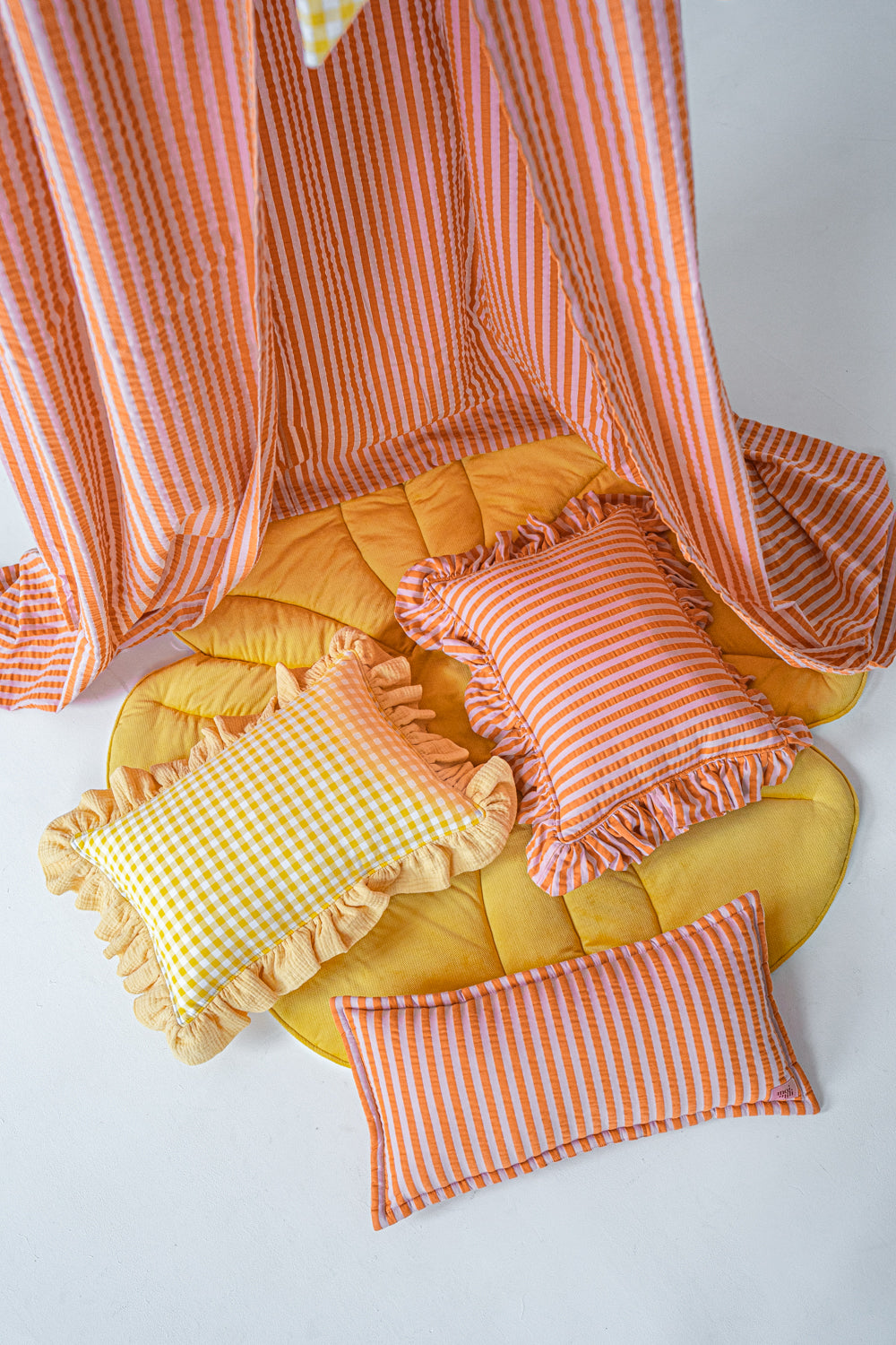 "Pink and Orange Stripes" Pillow with Frill