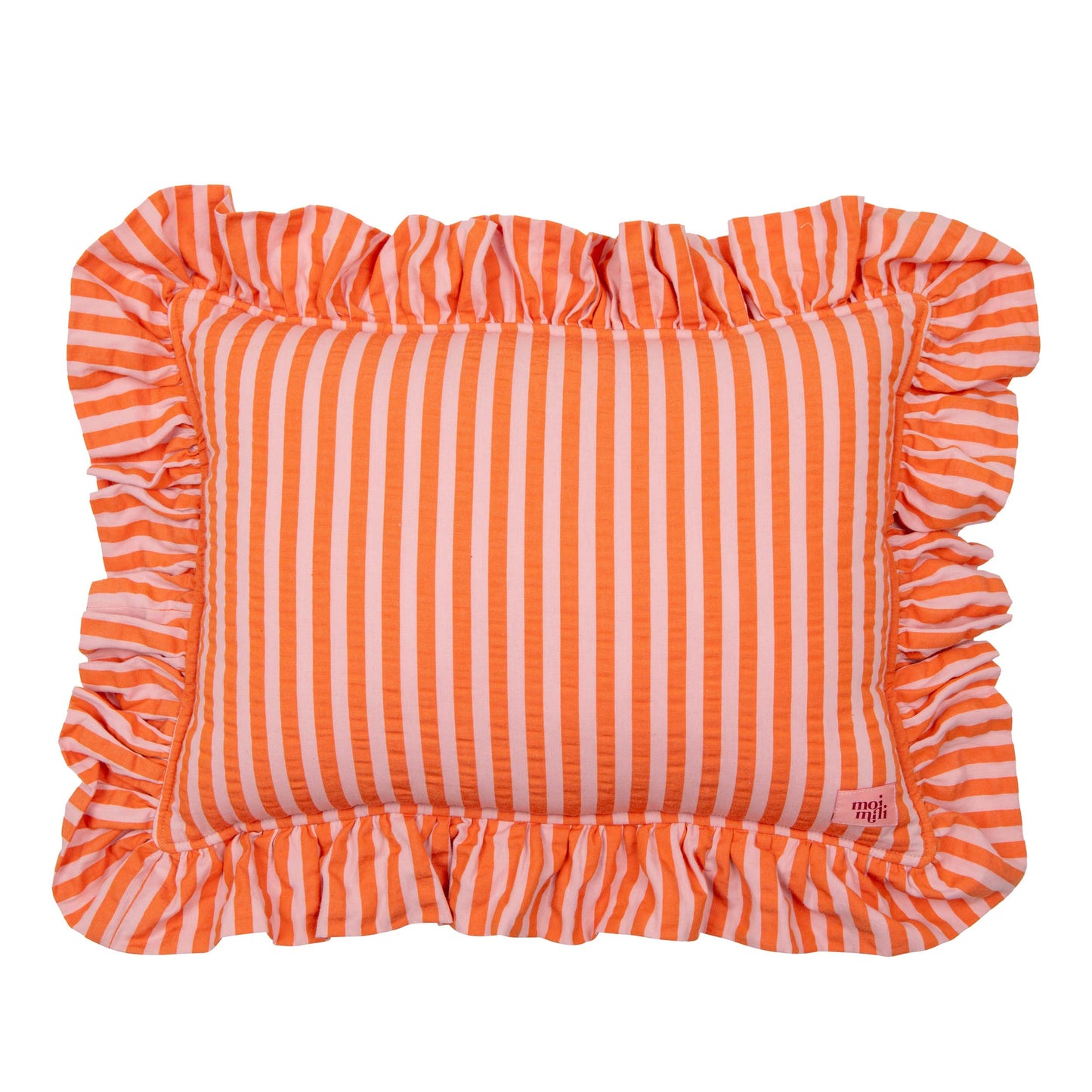 "Pink and Orange Stripes" Pillow with Frill