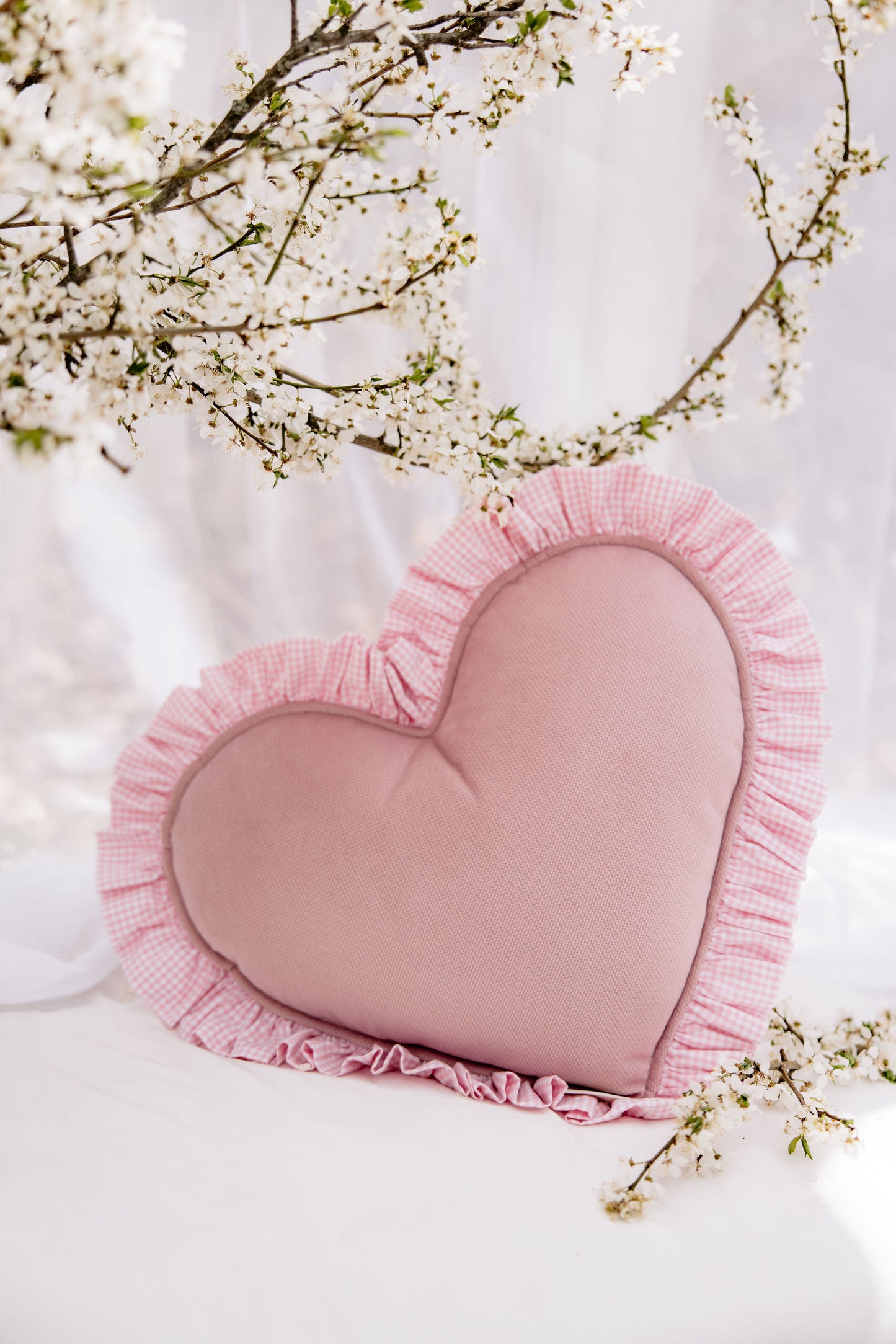 "Pink" Heart Pillow with Checkered Frill
