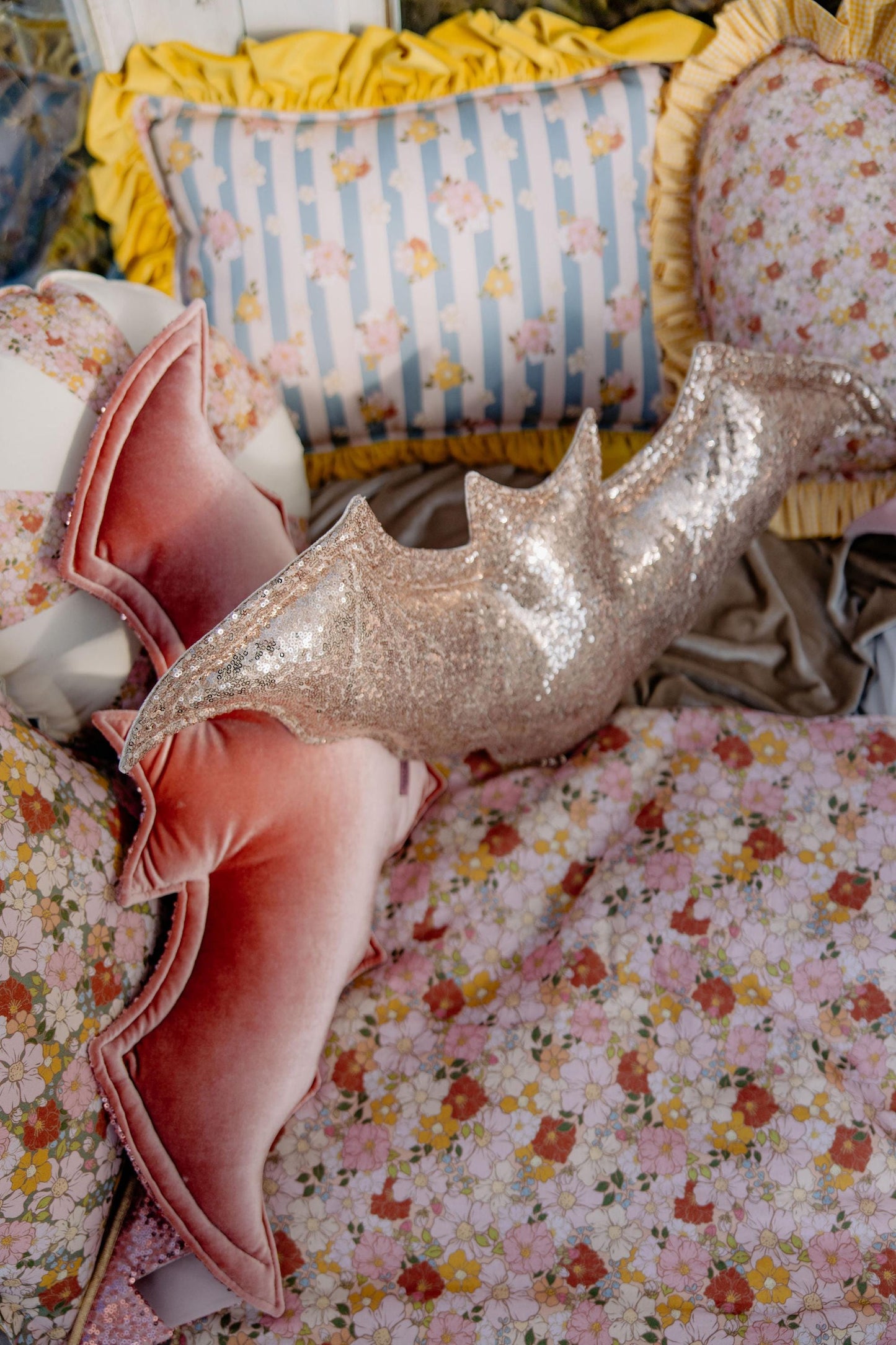 "Rose Gold Sequins" Halloween Bat Pillow