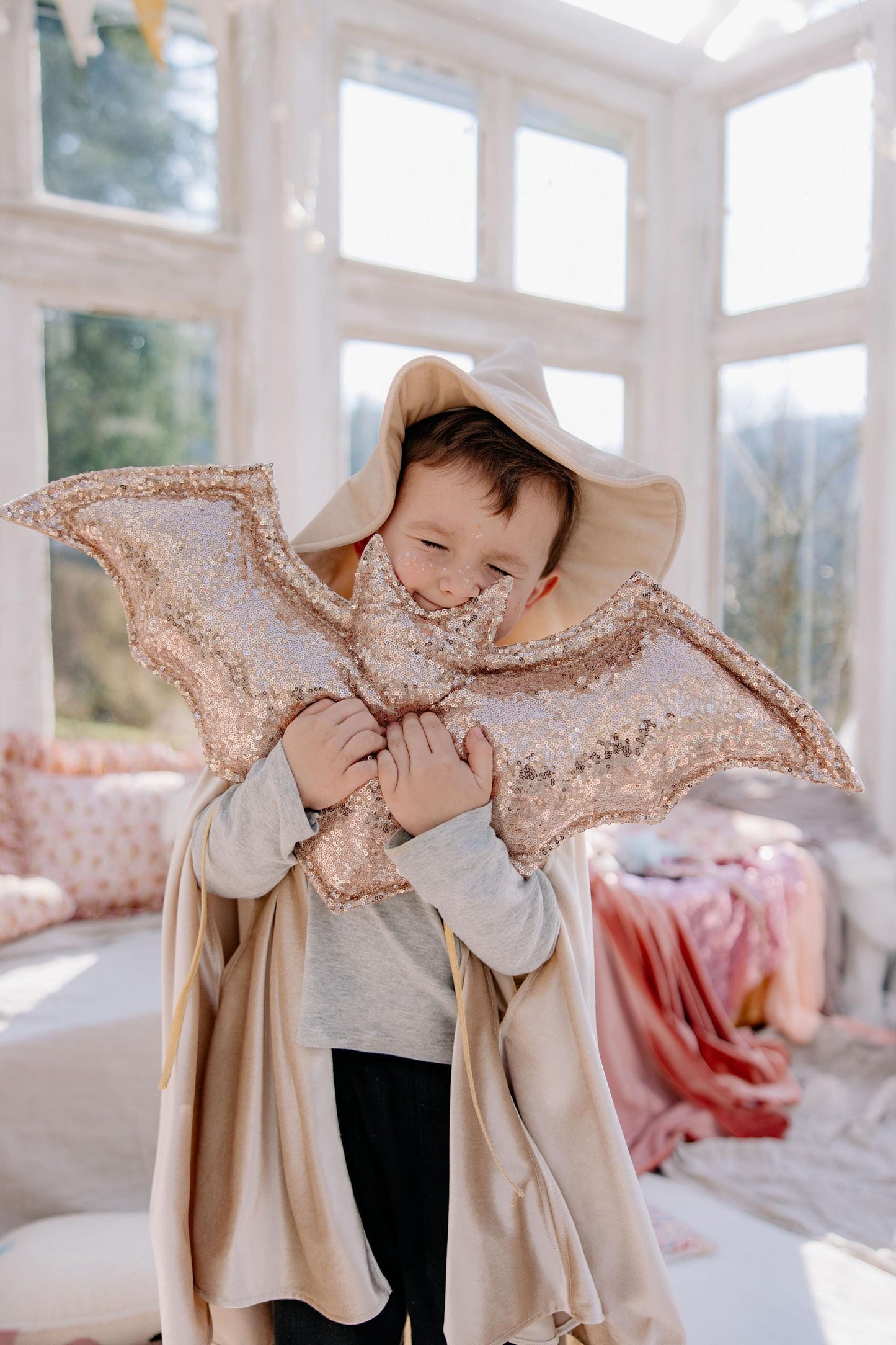 "Rose Gold Sequins" Halloween Bat Pillow