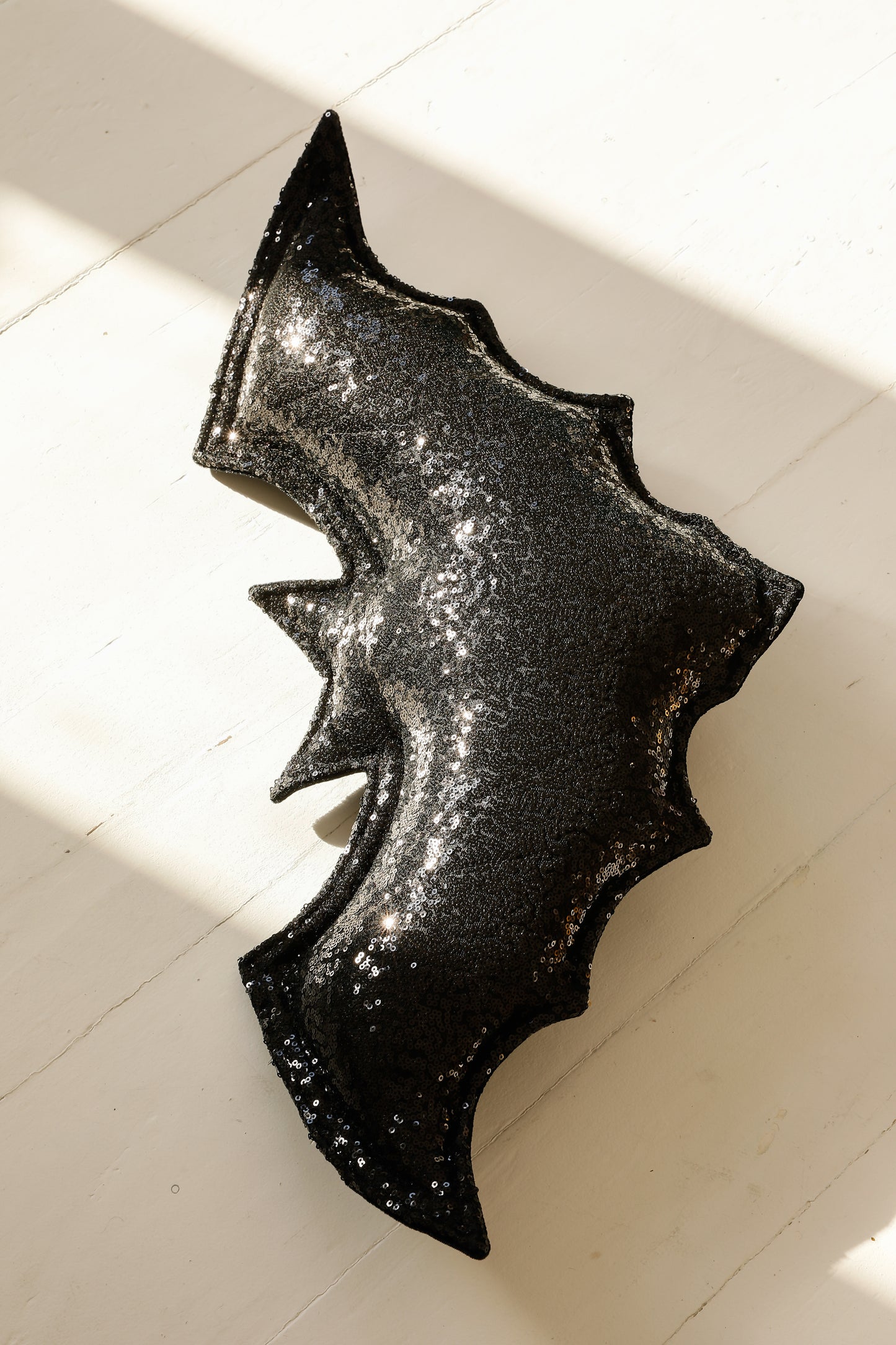 "Black Sequins" Halloween Bat Pillow
