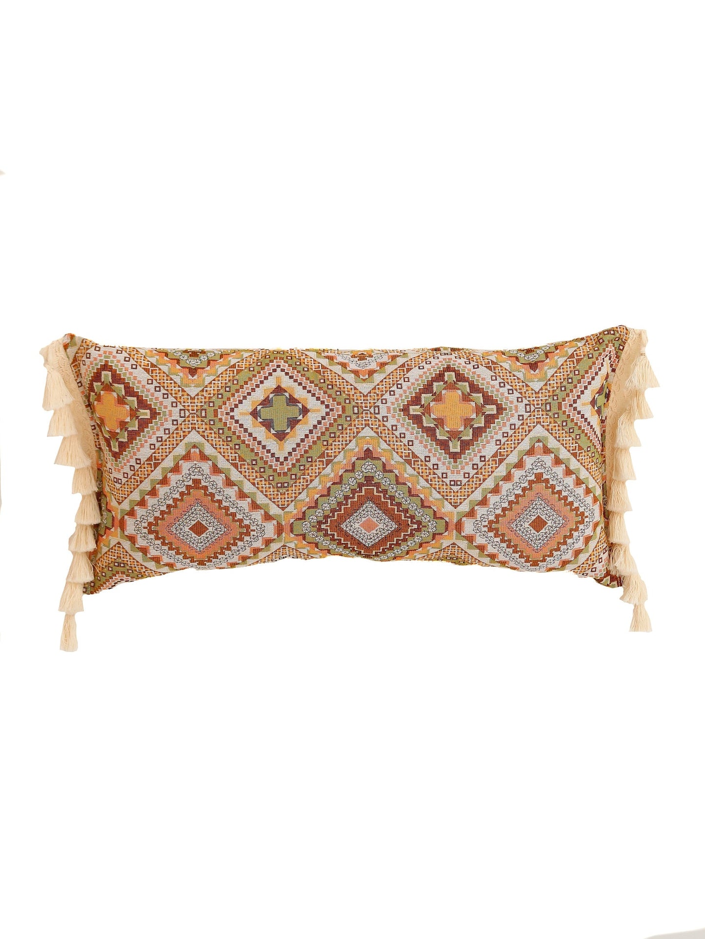 "Boho Tribe" Bolster Pillow with Fringe