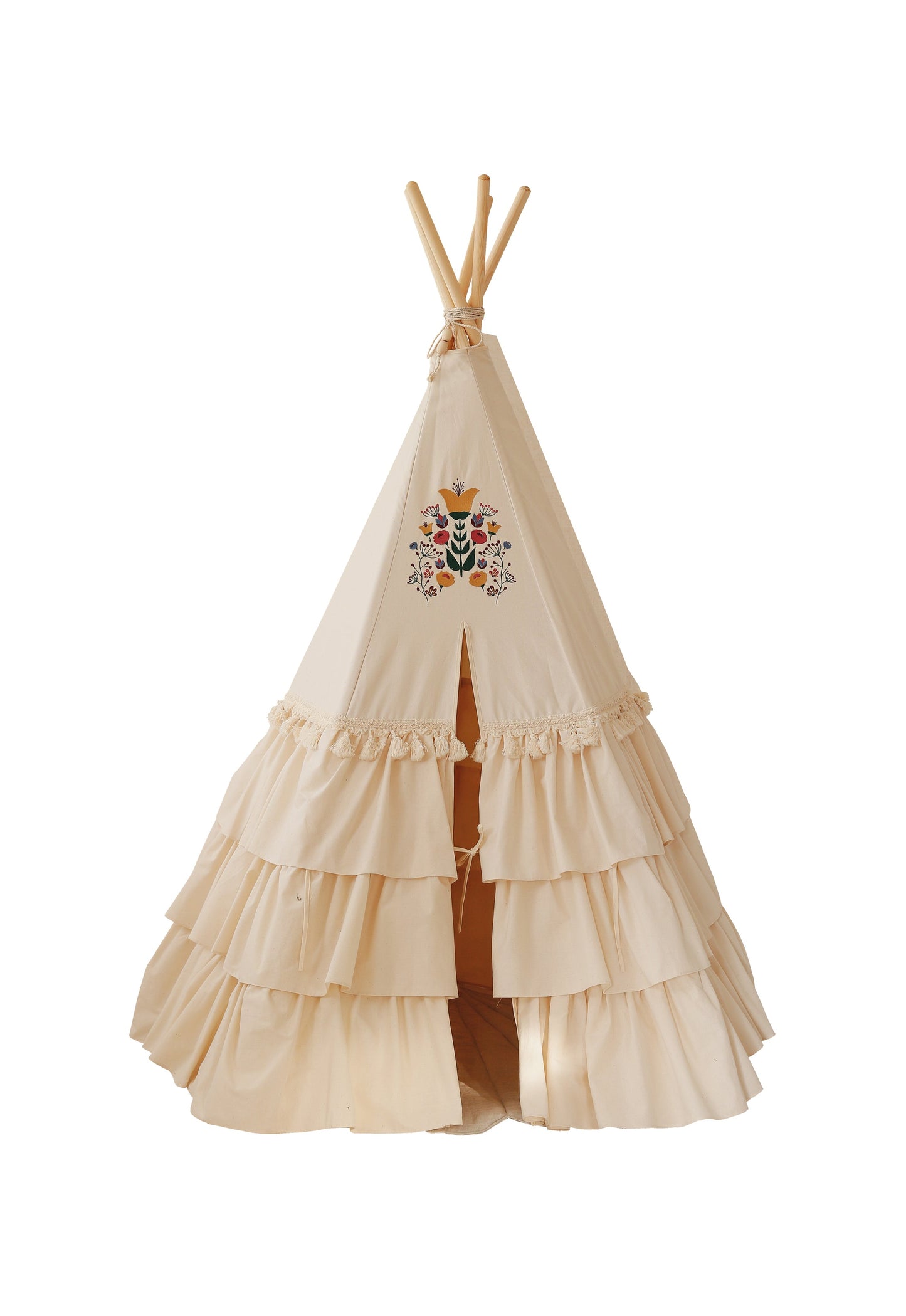 "Folk" Teepee Tent with Frills and "Honey" Shell Mat Set