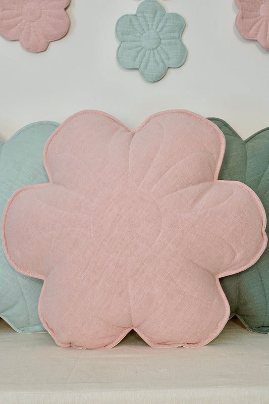 Linen "Light Pink Lily" Flower Pillow