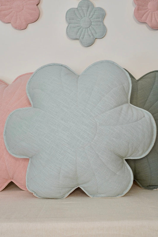 Linen "Mint" Flower Pillow