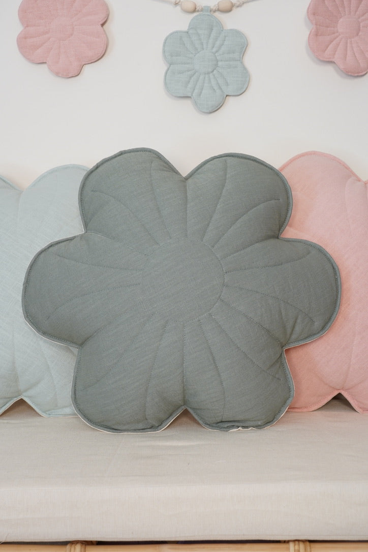 Linen "Sage" Flower Pillow