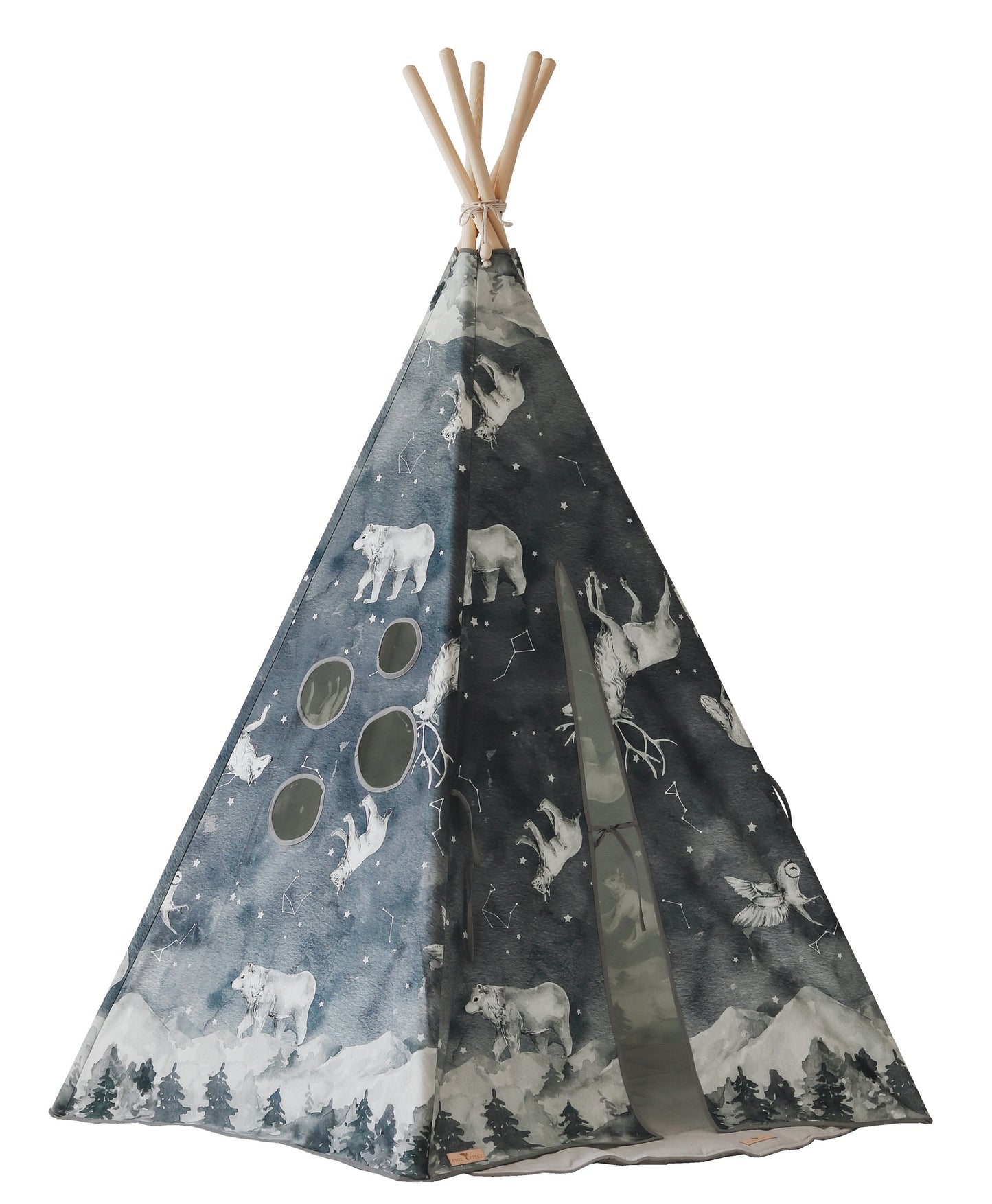 “Night Sky” Teepee and "White and Grey" Leaf Mat Set
