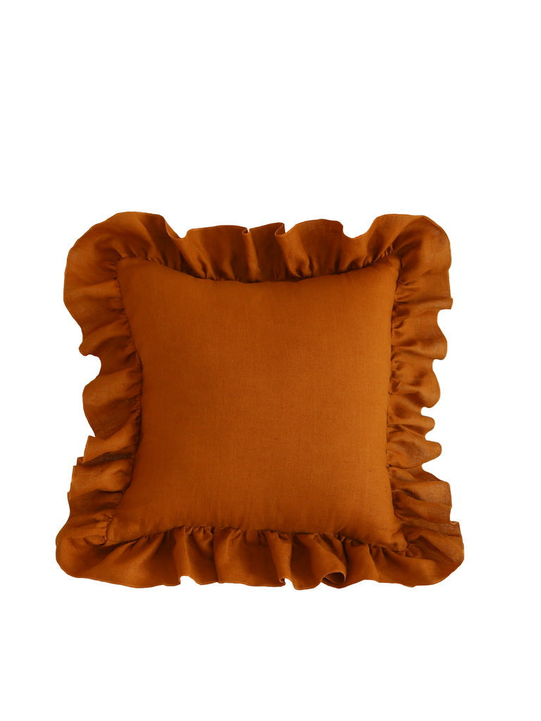 Linen “Caramel” Pillow with Frill