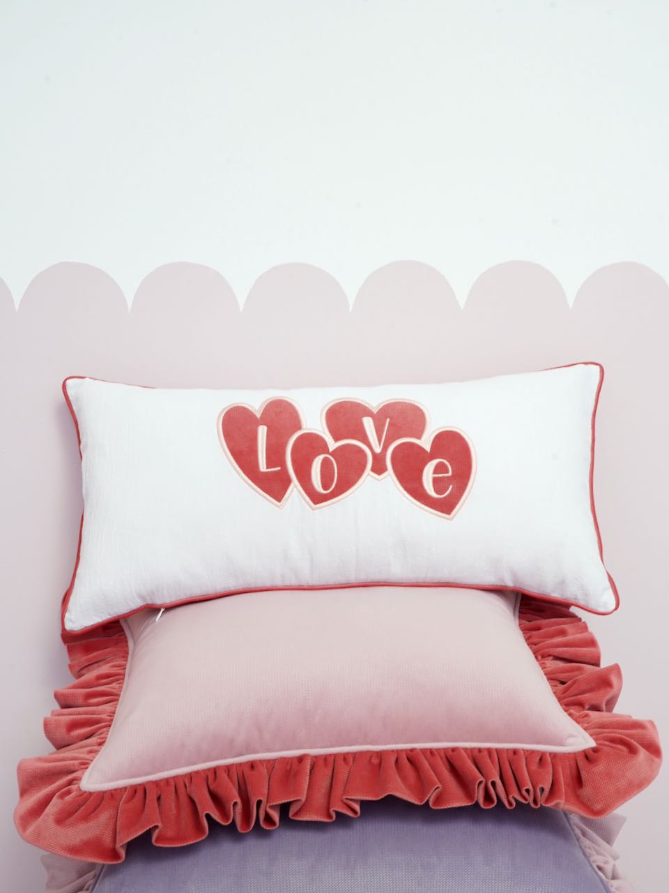 "Raspberry smoothie" Soft Velvet Pillow with Frill