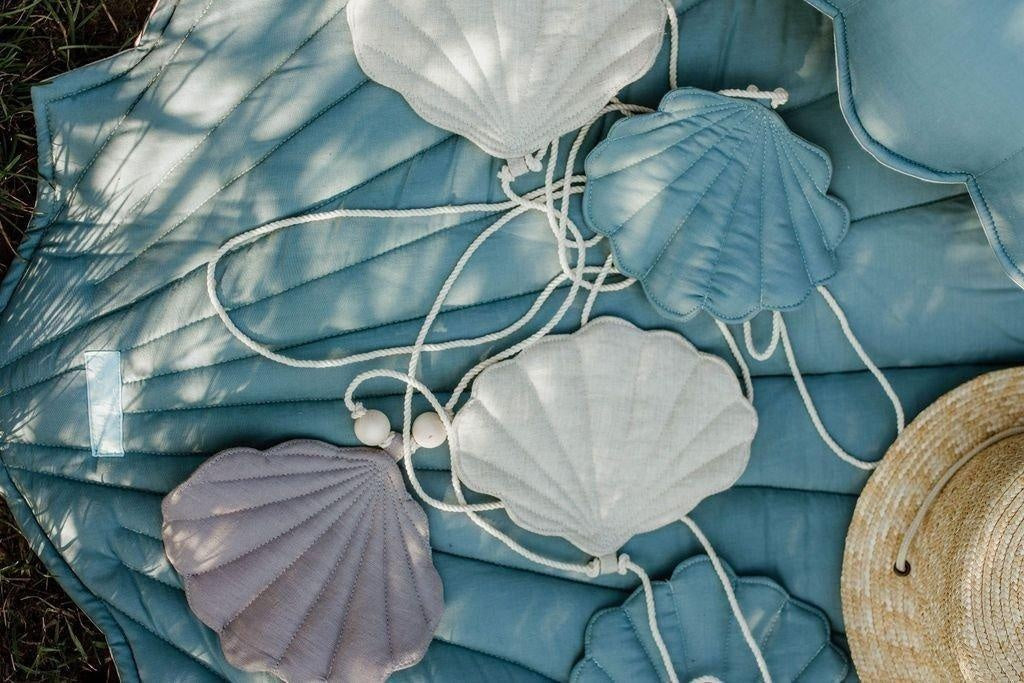 “Dirty Blue” Linen Garland with Shells