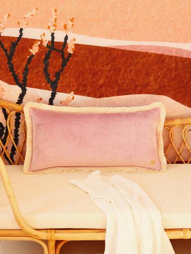 "Light pink" soft velvet bolster with fringe - Moi Mili