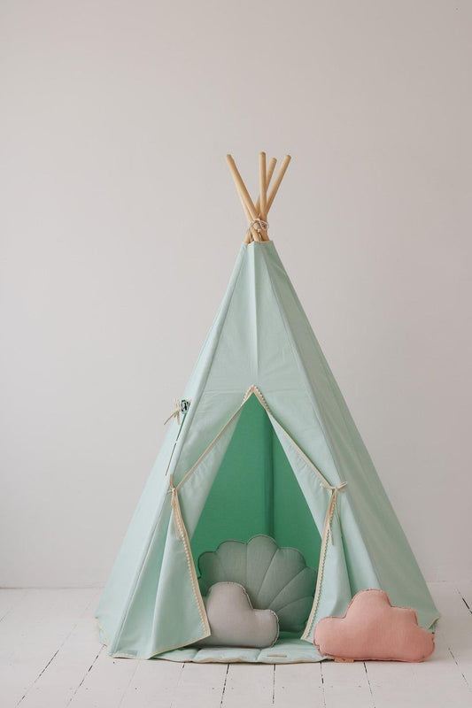 “Mint Fog” Teepee Tent with Pompoms