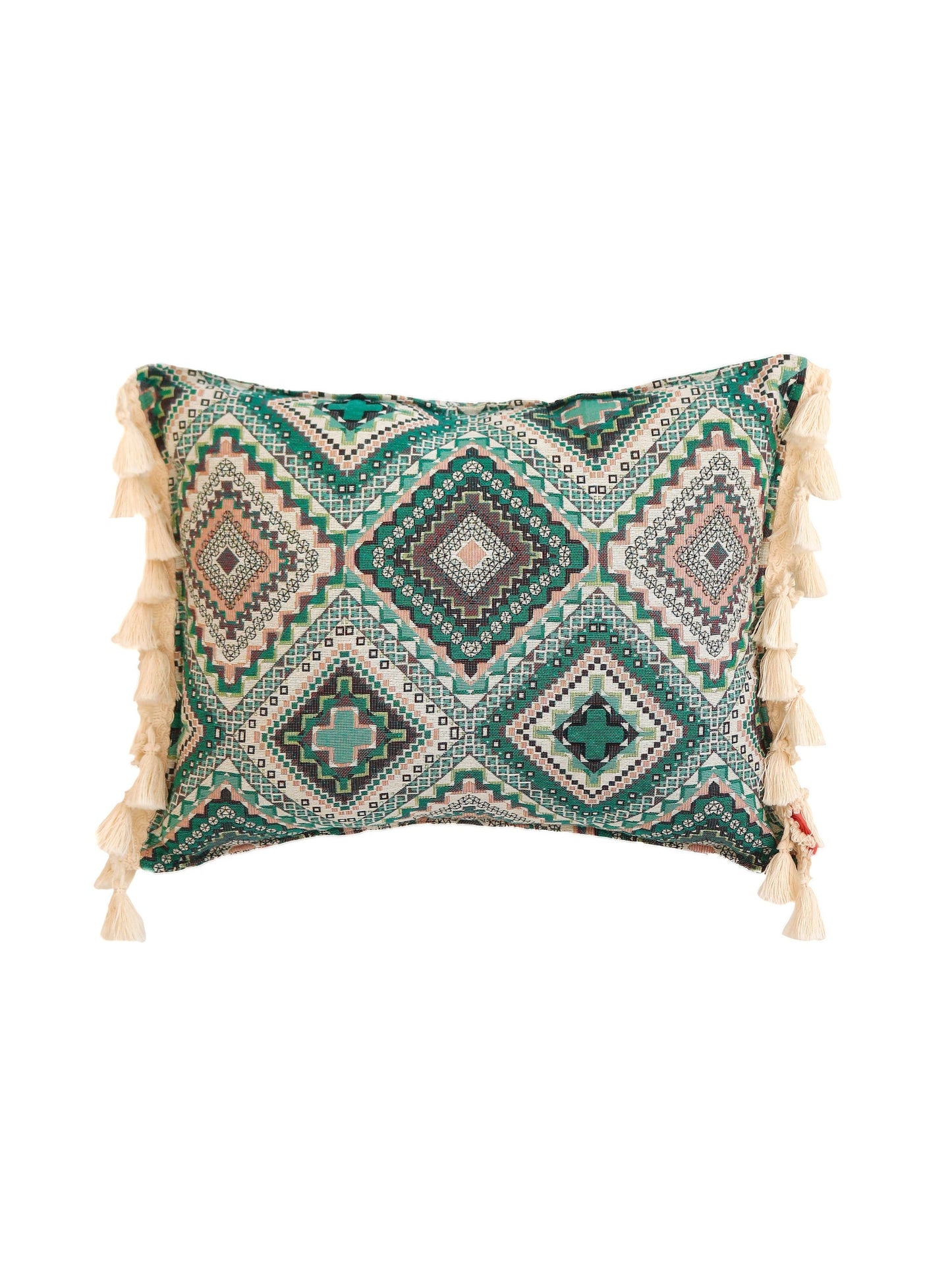 "Sea Green Mosaic" Pillow with Fringe