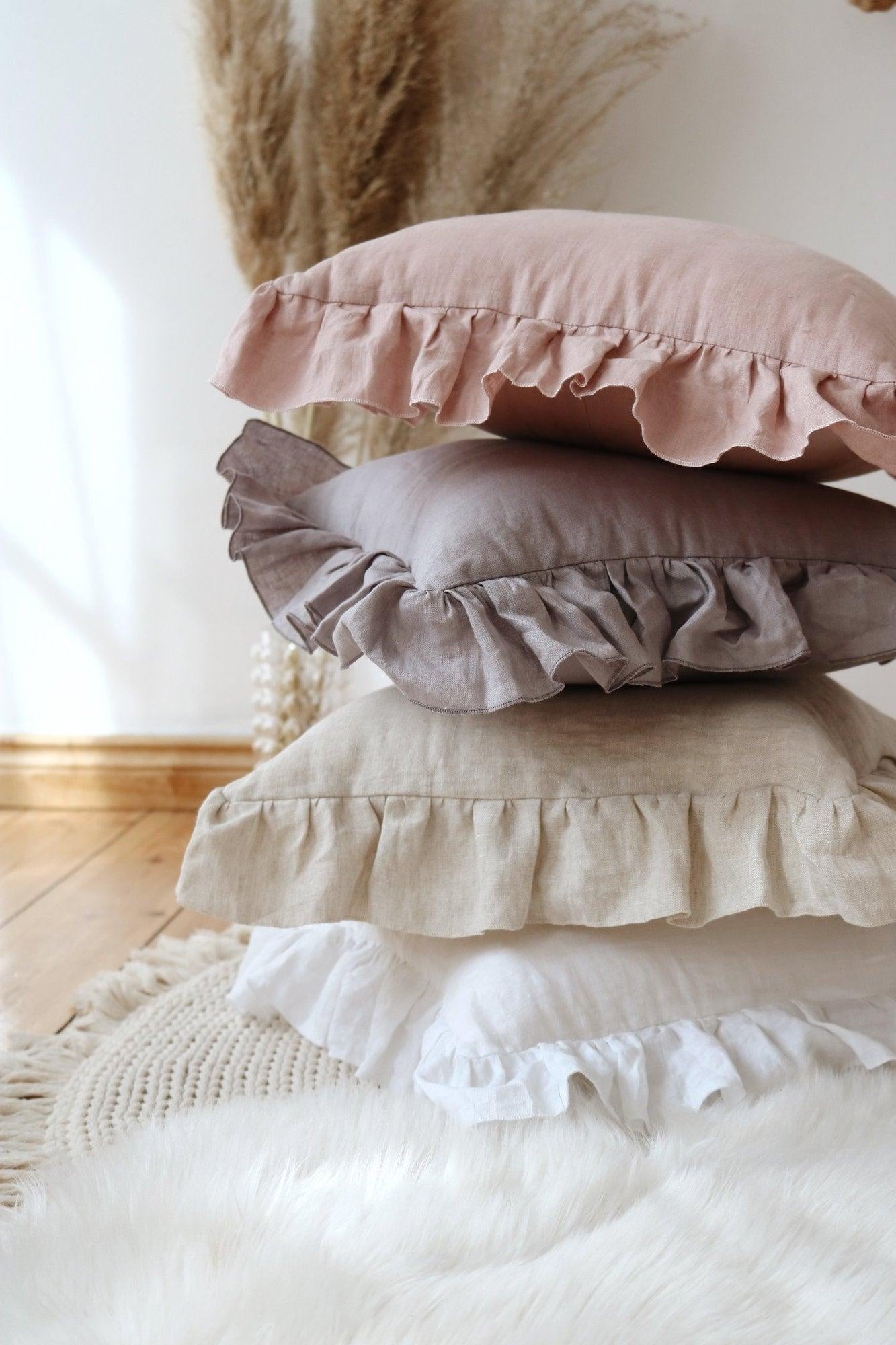 “Powder Pink Frill” Linen Cushion Cover with Frill - Moi Mili