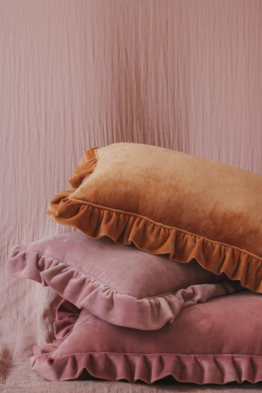 Soft Velvet Pillow with Frill “Caramel”