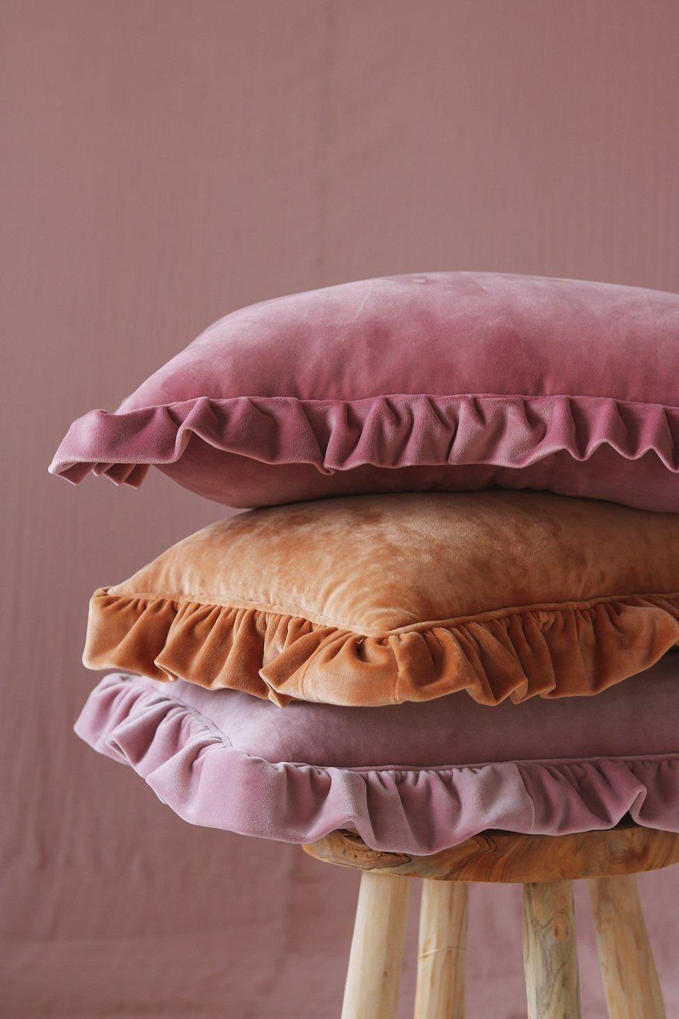 Soft Velvet Pillow with Frill “Light Pink”