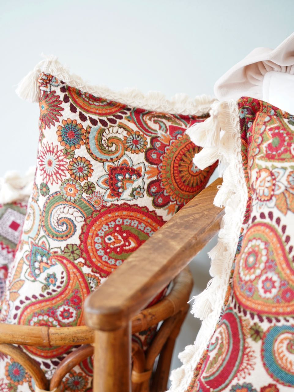 "Vintage paisley" Bolster Pillow with Fringe