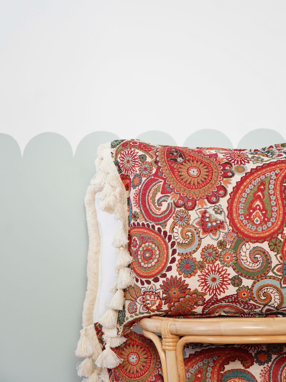 "Vintage paisley" Bolster Pillow with Fringe