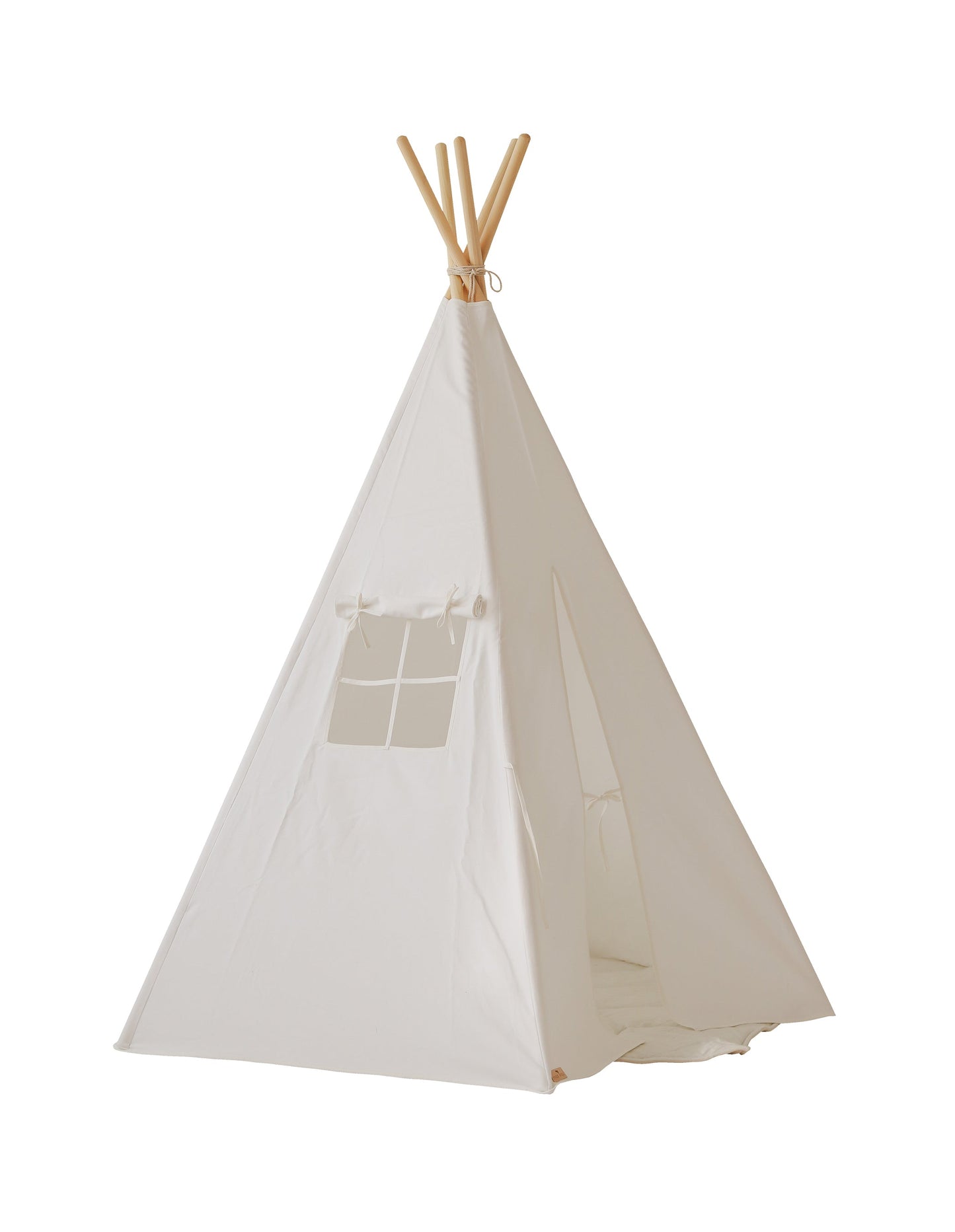 “White” Linen Teepee Tent and "White and Grey" Leaf Mat Set